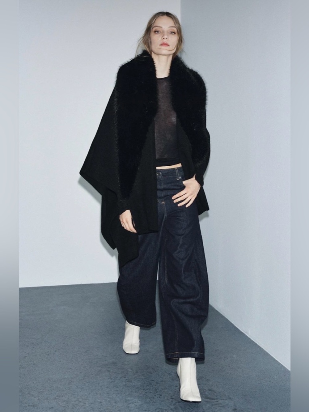 Zara Knit Fur Cape in Black, Sz Medium - Picture 8 of 16